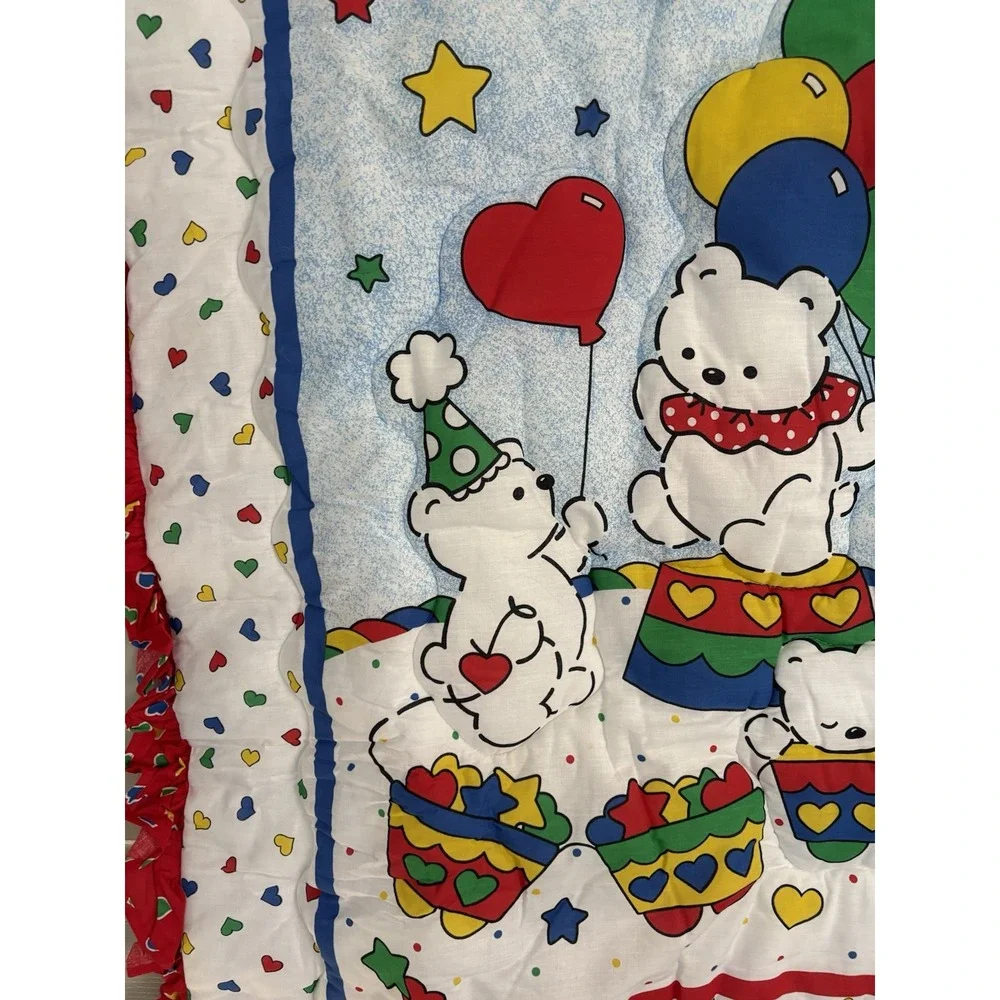 Vintage Carters Riegel Baby Blanket Balloon Bear Reversible Ruffle Comforter USA